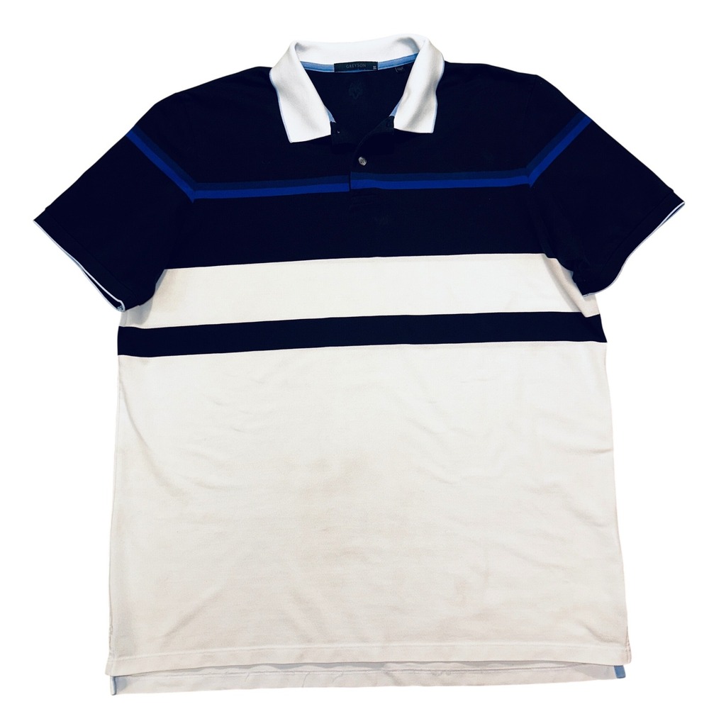 Greyson Polo Shirt Mens XL Blue White Black Colorblock Striped Golf Short Sleeve